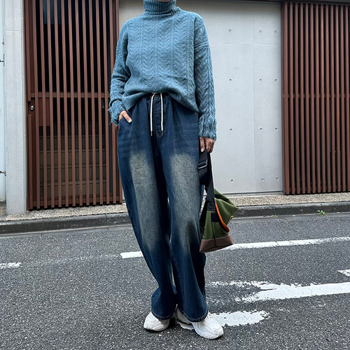 新作数量限定】大人カジュアル紐付きバルーンワイドデニムパンツ