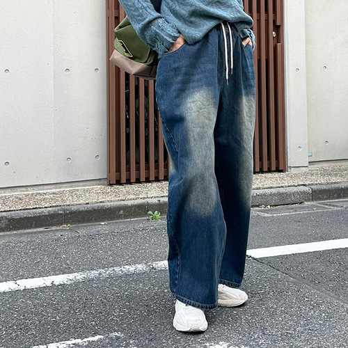 新作数量限定】大人カジュアル紐付きバルーンワイドデニムパンツ