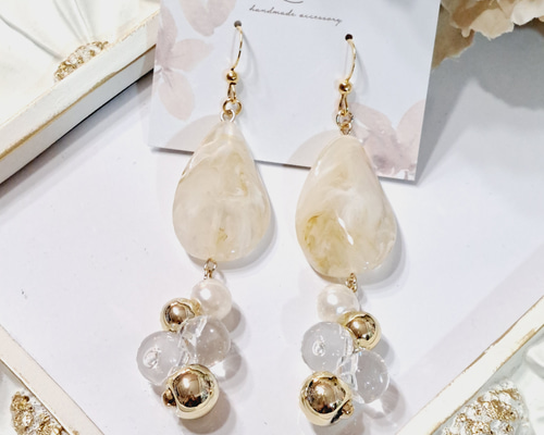上品♡ベージュマーブル 大人かわいい 大ぶりピアス/イヤリング ピアス