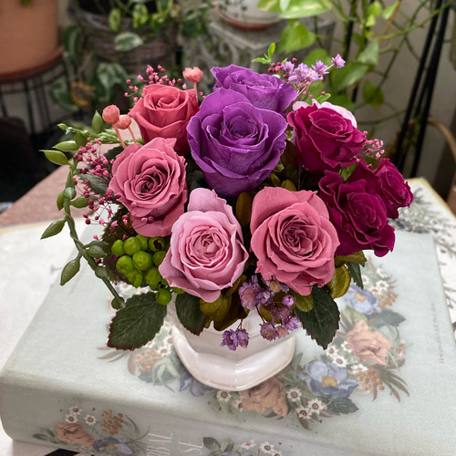 パープル&ピンクのプリザーブドフラワー(二種) プリザーブドフラワー