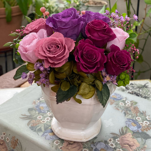 限定品　プリザーブドフラワー　　和ピンク パープル&ピンクのプリザーブドフラワー(二種) プリザーブドフラワー