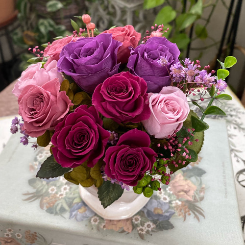 パープル&ピンクのプリザーブドフラワー(二種) プリザーブドフラワー