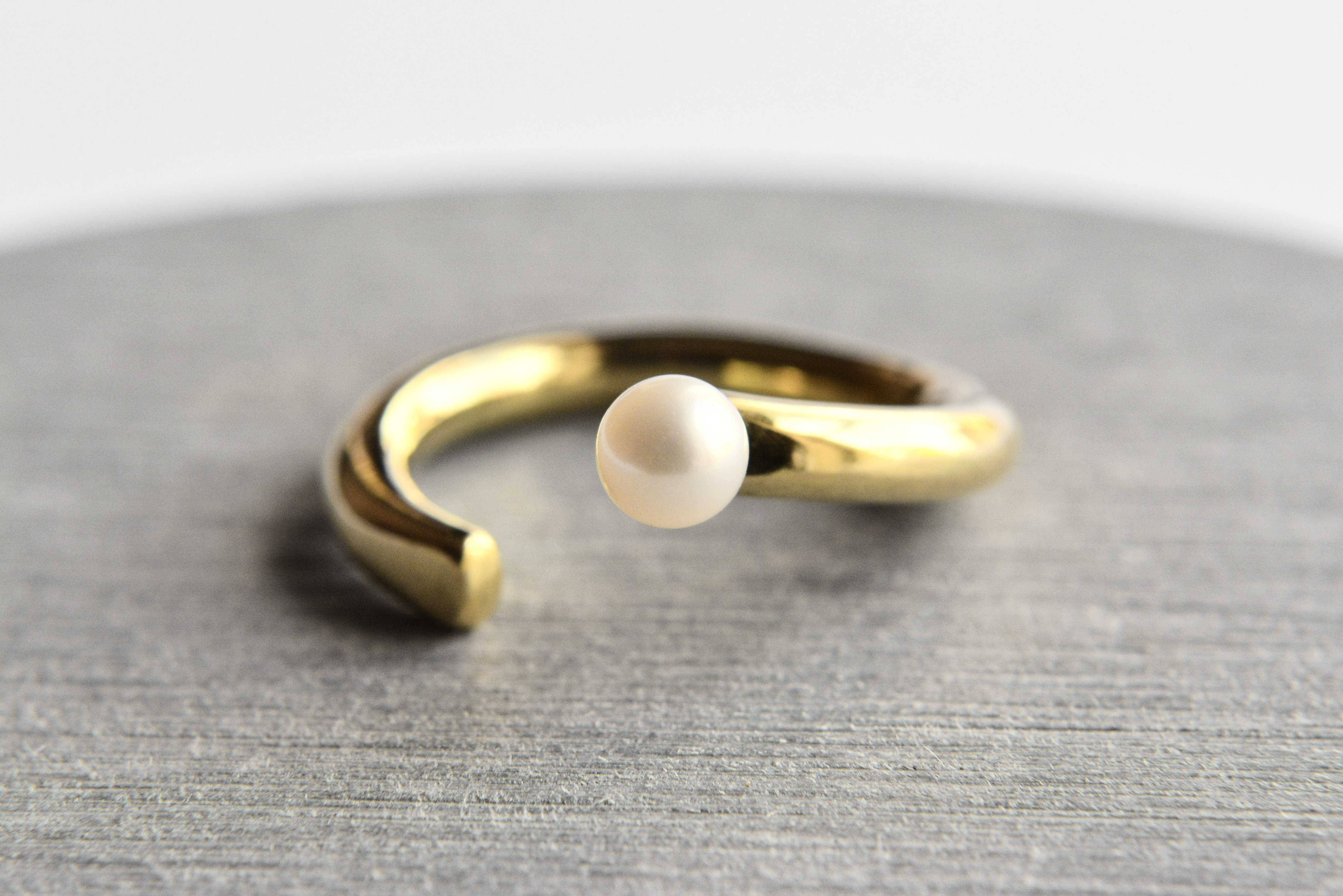 フォークリング 淡水パール 真鍮 ゴールドブラス