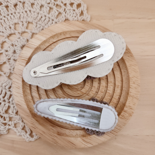 かぎ編み くまさんヘアクリップ2点セット(ブラウン中) ヘアピン ゆい