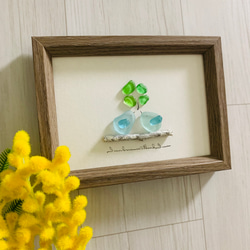 シーグラスアート 小鳥 四葉のクローバー インテリア雑貨 北欧 観葉植物 玄関 トイレ ギフト 贈り物 プレゼント 1枚目の画像