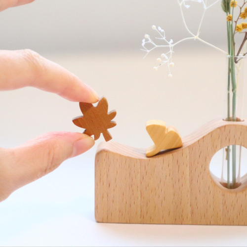 ちょこんと小さな秋の森とりす〜きのこのお家〜 ＊受注制作 国産無垢材