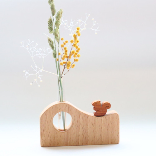 ちょこんと小さな秋の森とりす〜きのこのお家〜 ＊受注制作 国産無垢材