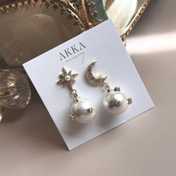 Moon&Star Pearl bijou earrings    月と星のパールビジュー樹脂イヤリング三日月スター 8枚目の画像