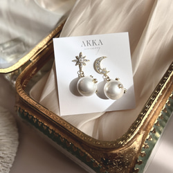 Moon&Star Pearl bijou earrings    月と星のパールビジュー樹脂イヤリング三日月スター 13枚目の画像