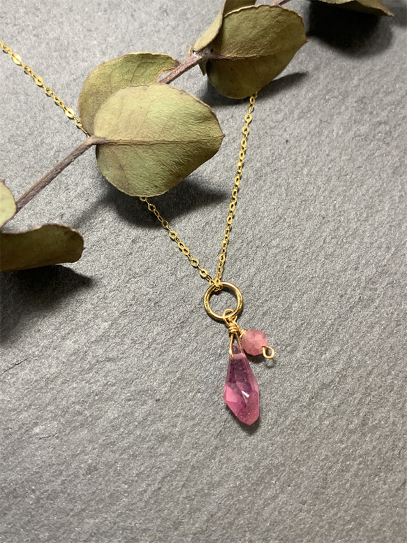 シルバーSV925天然石ピンクトルマリンダイヤモンドネックレストップ