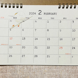 2024年　シマエナガ卓上カレンダー（手書き） 2枚目の画像