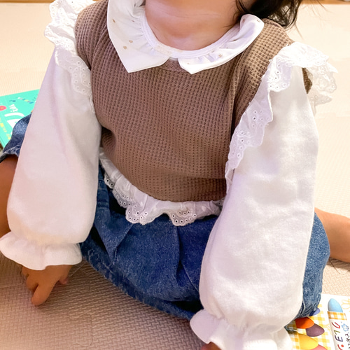 フリルスタイ（ベージュ/ブラウン）付け襟 レース 出産祝い プチギフト