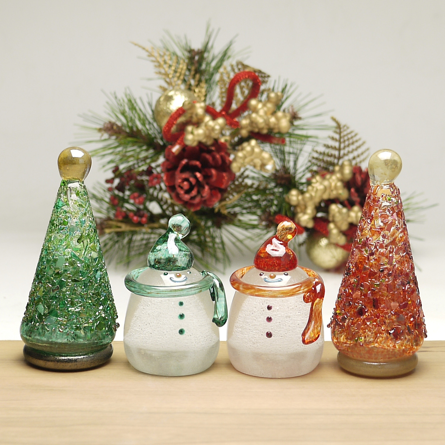 小スノーマンマフラー&ツリー４点セット（赤・緑）