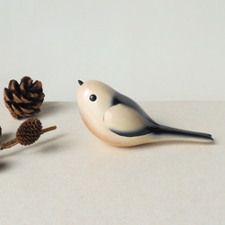 【割引】シマエナガ （木 鳥 置物 Long-tailed Tit / wood / bird / figurine ) 1枚目の画像