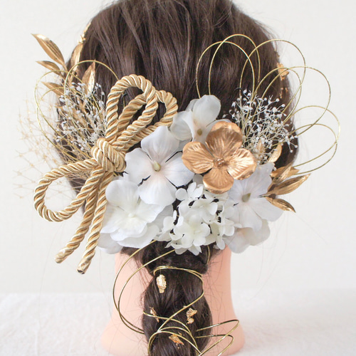 グリーンレッド♡金箔付♡髪飾り ヘッドドレス 前撮り 成人式 卒業式