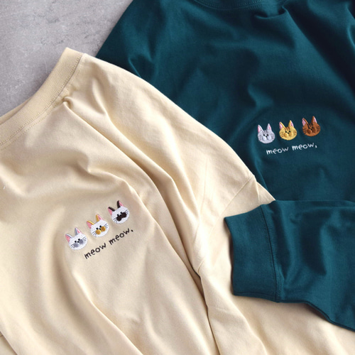 在庫限りSALE】猫が選べる！刺繍ロングスリーブTシャツ《選べる4