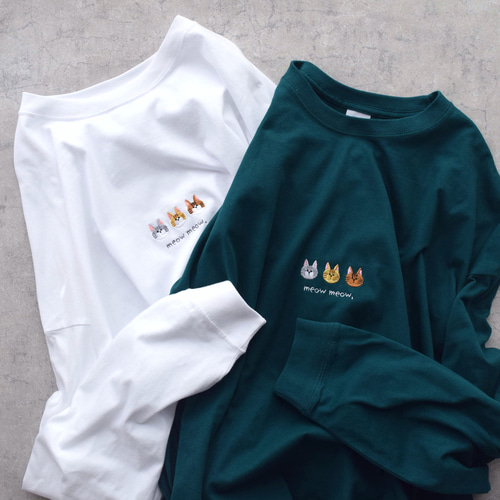 在庫限りSALE】猫が選べる！刺繍ロングスリーブTシャツ《選べる4