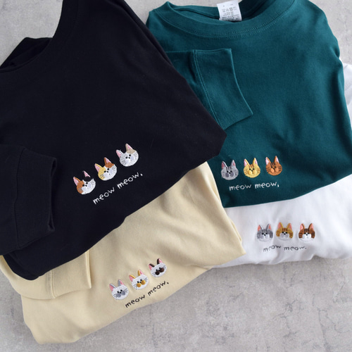 メーカー直売 - 人気ランキング 在庫限りSALE】猫が選べる！刺繍ロングスリーブTシャツ《選べる4 カットソー(長袖/七分)