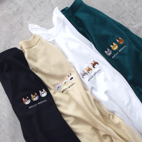 在庫限りSALE】猫が選べる！刺繍ロングスリーブTシャツ《選べる4
