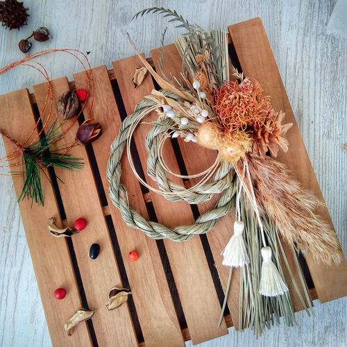 しめ縄飾りしめ縄 自然素材 ピンクッション ナチュラル 正月飾り