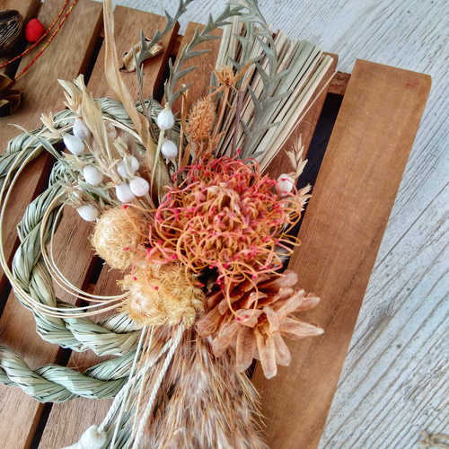 しめ縄飾りしめ縄 自然素材 ピンクッション ナチュラル 正月飾り