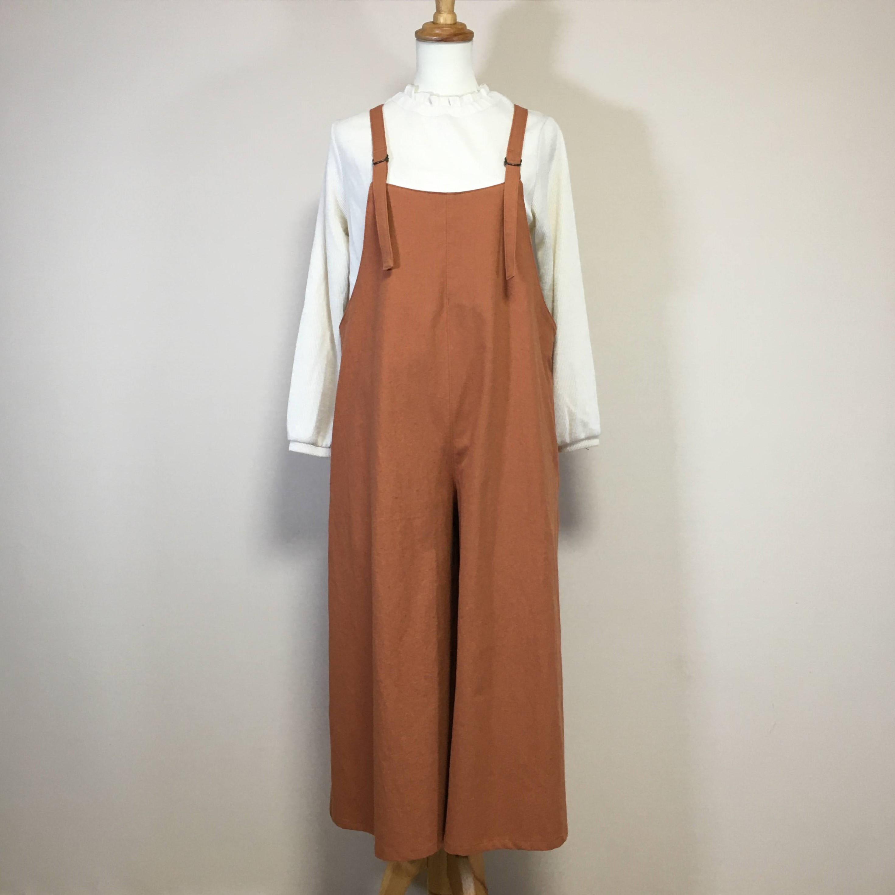 サロペットパンツ◆スモーキーオレンジ【やわらかコットンリネン】◆S・M・Ⅼ