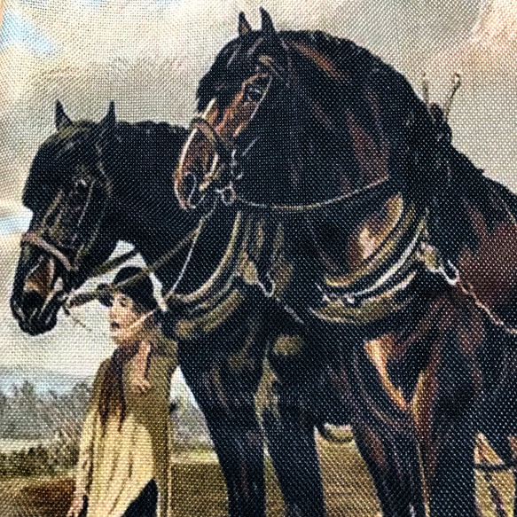 ハンドメイド ぺたんこBigトートバッグ 馬柄 農耕馬 2枚目の画像