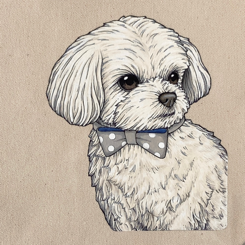 オリジナル マルチーズ トートバッグ 手描き オリジナルイラスト 鞄 花