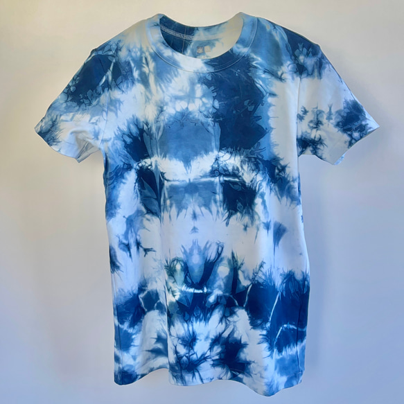 藍染クルーネックTシャツ・凍（半袖レディースL） 1枚目の画像