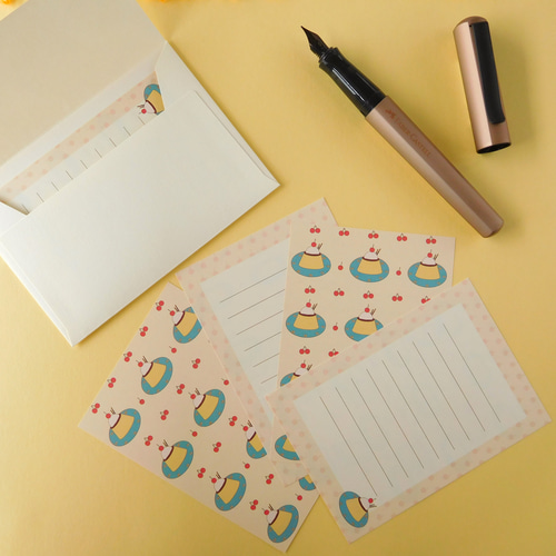 便せんが折らずに入る、小さなレターセット(プリン柄） 便箋と