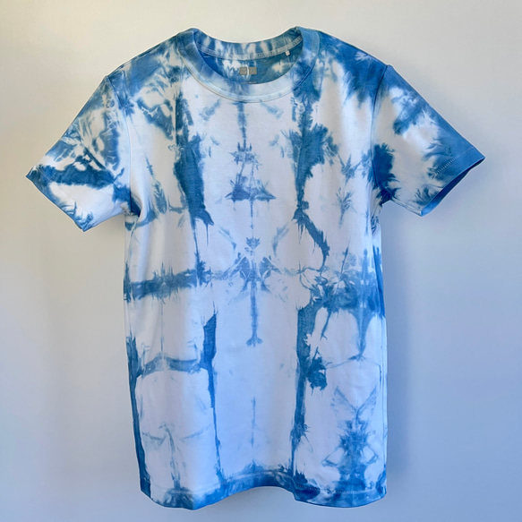 藍染クルーネックTシャツ・線（半袖レディースL） 1枚目の画像