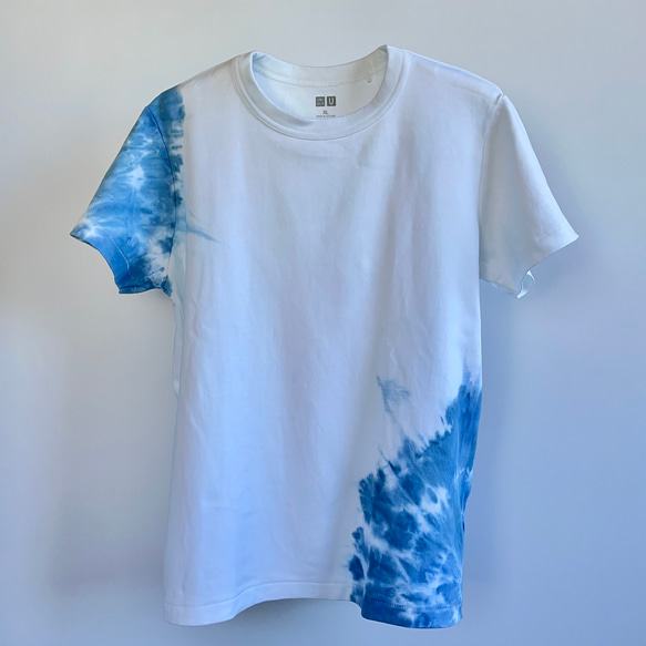 藍染クルーネックTシャツ・斜（半袖レディースXL） 1枚目の画像