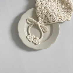 crochet bonnet  ベビーボンネット　／ ベビー帽子　ベビー　ボンネット　かぎ編み　新生児　出産祝い 10枚目の画像
