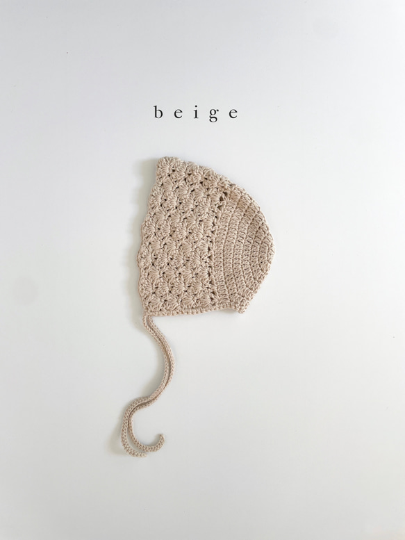 crochet bonnet  ベビーボンネット　／ ベビー帽子　ベビー　ボンネット　かぎ編み　新生児　出産祝い 8枚目の画像