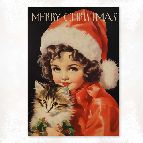 クリスマスの夜に子供と愛猫を抱く特別な瞬間: 温かい冬の思い出の