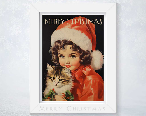 クリスマスの夜に子供と愛猫を抱く特別な瞬間: 温かい冬の思い出の