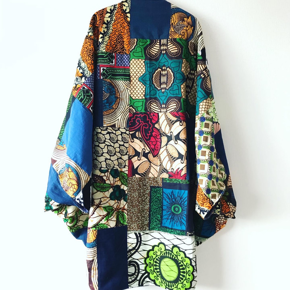 ☆くう☆ アフリカンバティック zakuchiku Momong コート アフリカンバティックのかけら集めてMomongaコート（藍染ミックス