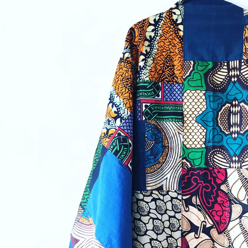 アフリカンバティックのかけら集めてMomongaコート（藍染ミックス