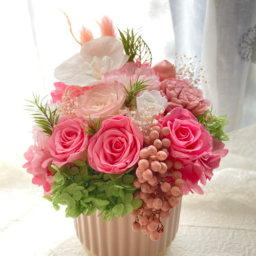 豪華胡蝶蘭ピンク系プリザーブドフラワーアレンジ お正月飾り 結婚新築