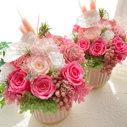豪華胡蝶蘭ピンク系プリザーブドフラワーアレンジ お正月飾り 結婚新築