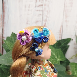 リカちゃん　つまみ細工　青い蝶の髪飾り　 2枚目の画像