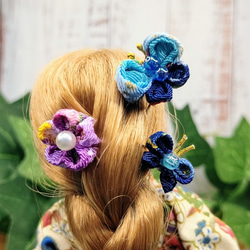 リカちゃん　つまみ細工　青い蝶の髪飾り　 3枚目の画像