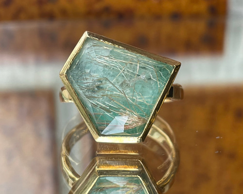 エメラルド×ルチルクォーツ ダブレット ストーン リング SV925シルバー85 8197b236d195a38eef11c230ed3700