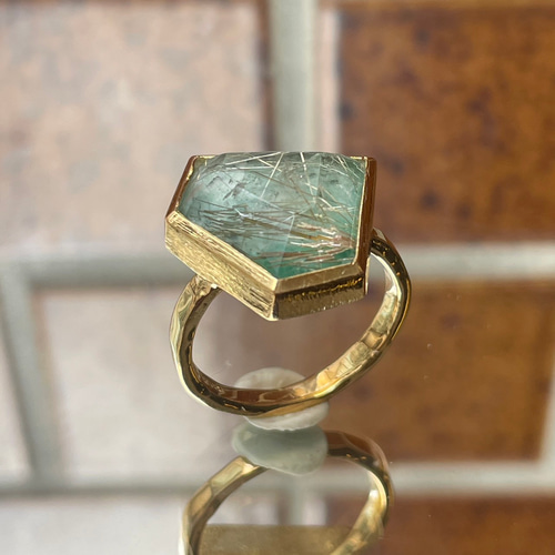 エメラルド × ルチルクォーツ 変形5角形 ダブレット 立体 シルバー