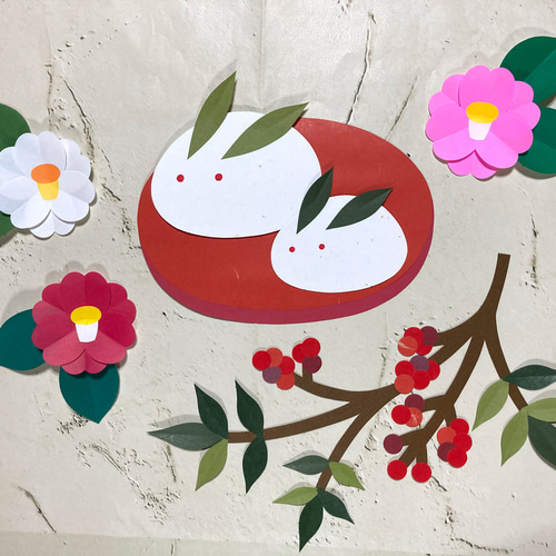 折り紙 切り紙 創作つばき 雪うさぎ 南天 冬壁面 ご確認ページ