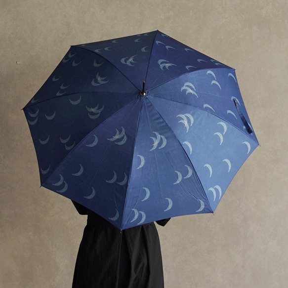 【creema限定 春の福袋】お得な傘 靴下2足セット 竹ハンドル 晴雨兼用傘 ムーンセット ネイビー 雨傘 12枚目の画像