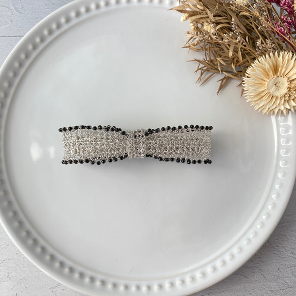 ヘアアクセサリー リボン バレッタ 黒 ブラック 大きめ レース 上品 8cm M シック 再販 クリスマス 9枚目の画像