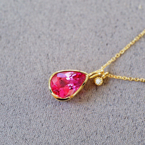 歓喜」K18 天然ルベライトトルマリン 天然ダイヤモンド ネックレス