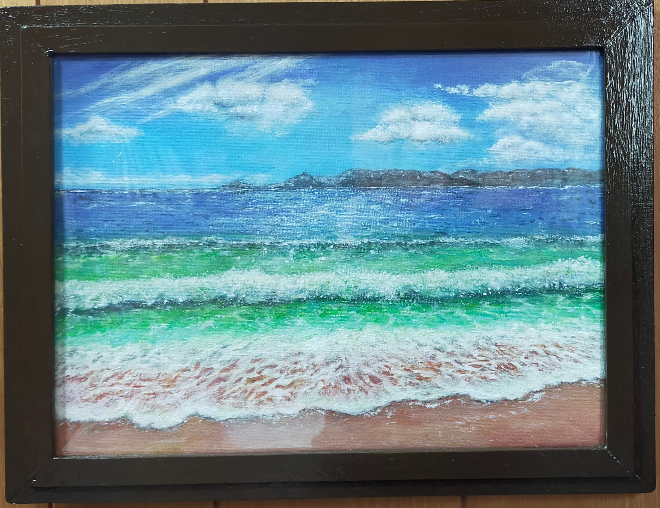 絵画（アクリル原画）沖縄の海辺の風景 手作り額付き 絵画 syuri
