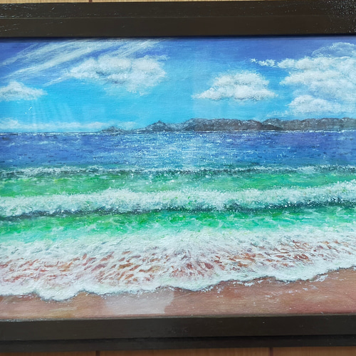絵画（アクリル原画）沖縄の海辺の風景 手作り額付き 絵画 syuri